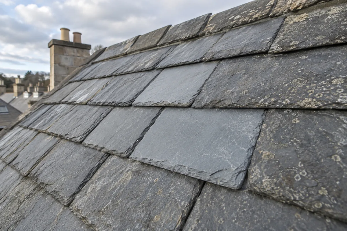 Illustrative replacement slates aligned with the existing roof courses.
